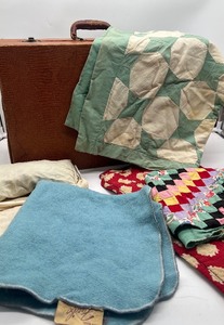 lot 139 image: Trunk of Vintage Baby Blankets, Pillows and Fairbo Woolen Mills Doll Blanket