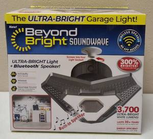 lot 31 image: BEYOND BRIGHT   NEW  Beyond Bright Soundwave Light and Speaker  Screws into any light socket (300% Brighter Than 60W Bulb)