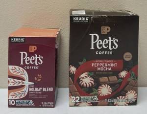 lot 32 image: Peets Coffee  (1) Holiday Blend - 10 K-Cups (1) Peppermint Mocha - 22 K-Cups
