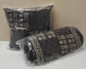 lot 56 image: India Arts Decorative Dabu Print Pillows (1) Square Pillow (1) Bolster Cushion - NEW