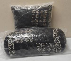 lot 57 image: India Arts Decorative Dabu Print Pillows (1) Square Pillow (1) Bolster Cushion - NEW
