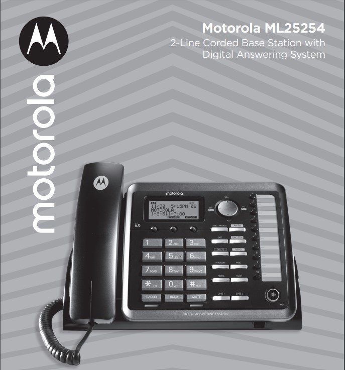 lot 714 image: Motorola ML25254 2-Line Corded Desk Phone Digital Answering System