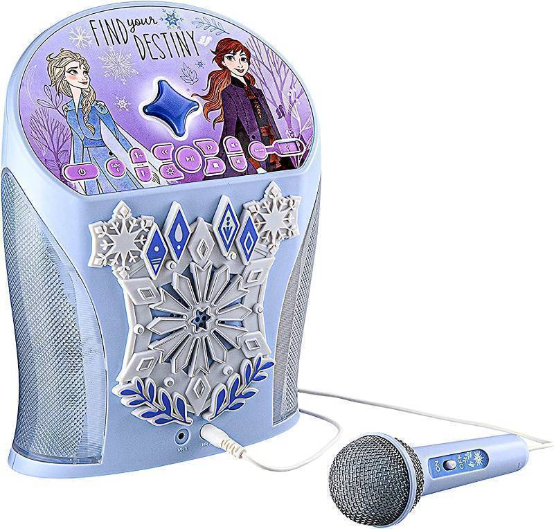 lot 729 image: NEW eKids Disney Frozen Karaoke Machine for Kids, Bluetooth Speaker with Microphone, USB Port to Play Music, Easily Access Frozen Playlists with New EZ Link Feature