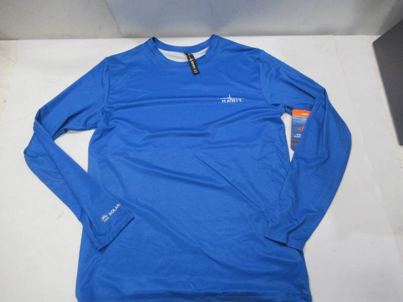 lot 432 image: NEW Habit Mens Solar Factor Quick Dry Cooling Broadside Basin Long Sleeve Graphic Tee - Blue - Medium