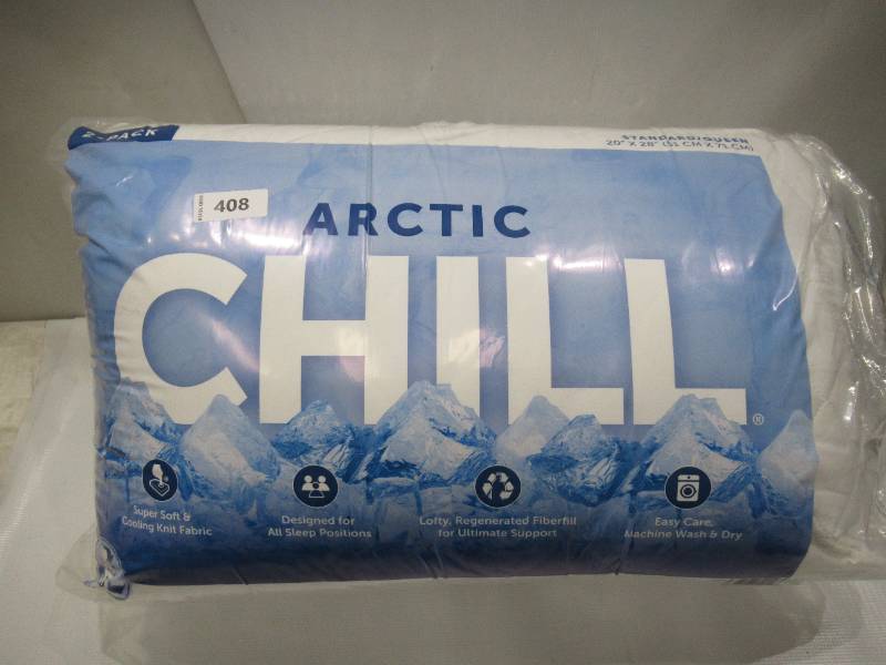 lot 408 image: NEW Arctic Chill Super Soft Cooling Fabric Bed Pillow, 2 pack, White