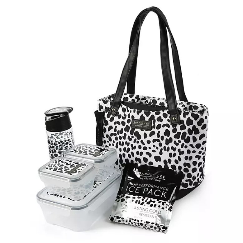 lot 410 image: NEW Artists Collection 6 Piece Expandable Lunch Box - Cheetah Black