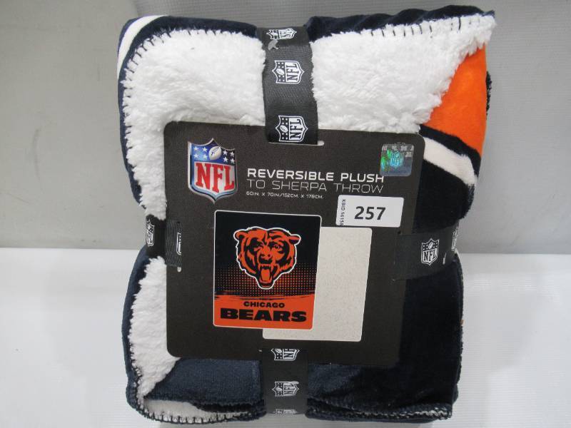 lot 212 image: NEW Officially Licensed NFL Cloud Throw Blanket with Sherpa Back, 60 x 70 - Chicago Bears