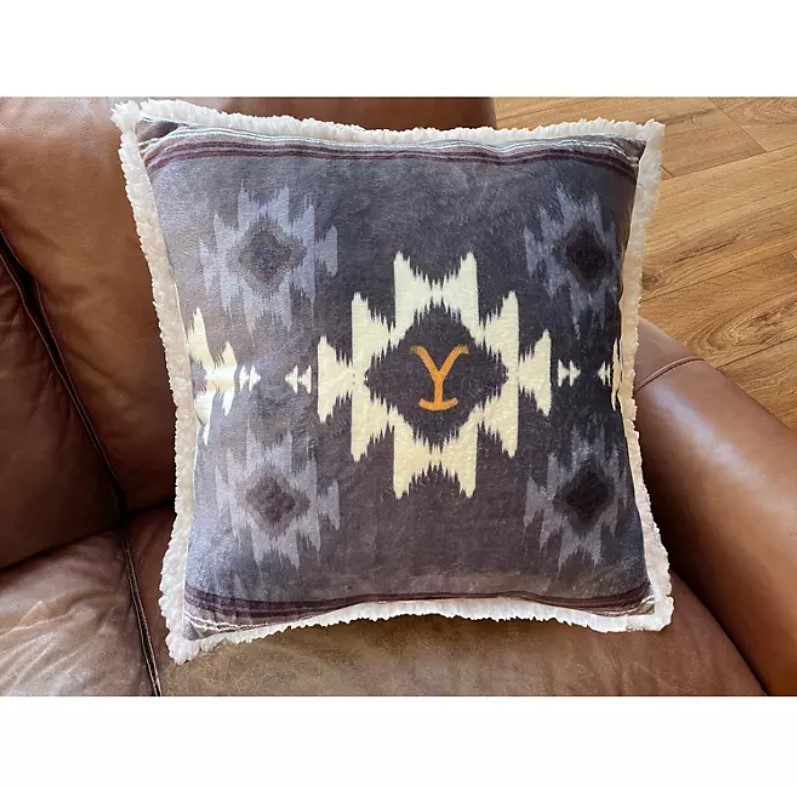lot 216 image: NEW 2 Pack of Yellowstone Silk Touch Pillows With Sherpa Back, 22 x 22 - Ombre Border