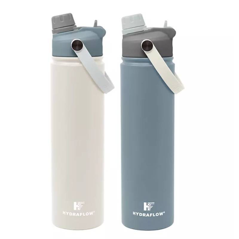 lot 269 image: NEW Hydraflow 25-oz. Double Wall Stainless Steel Water Bottle with Dual Lid, 2 Pack, BlueCream