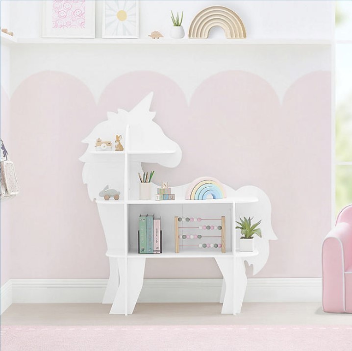 lot 82 image: NEW Delta Children Unicorn Shaped Bookcase, White