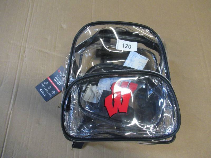lot 140 image: NEW  Logo Brands Officially Licensed Clear Stadium Bag Set Wisconsin Badgers
