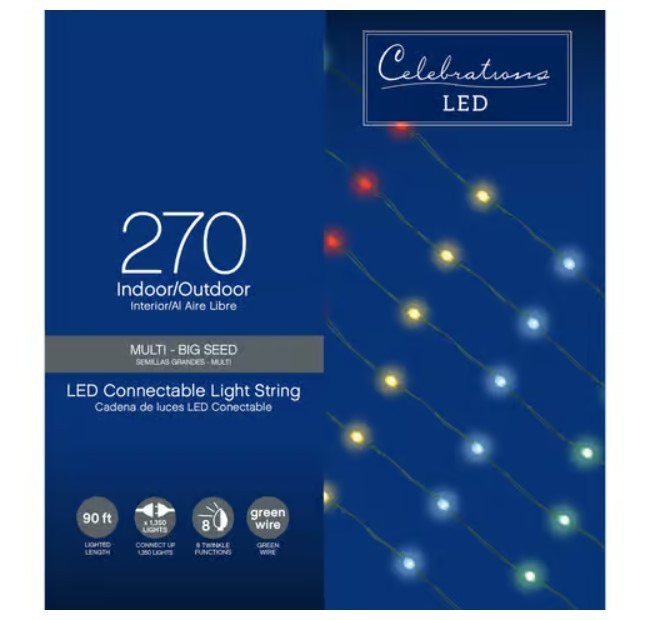 lot 270 image: NEW Celebrations LED Micro Multicolored 270 ct String Christmas Lights 90 ft.