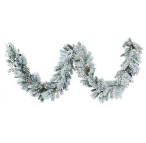 lot 163 image: Vickerman 9 Flocked Ashton Pine Artificial Christmas Garland, Warm White Dura-lit LED Mini Lights - B160312LED