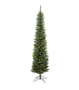 lot 198 image: 5.5 x 18 Durham Pole Artificial Christmas Tree Multi-Colored LED Dura-lit Lights - A103657LED