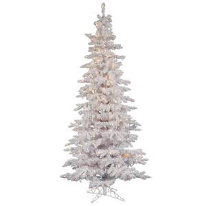 lot 179 image: Vickerman 9 foot Flocked White Slim Spruce Christmas Tree Clear Lights - A893581
