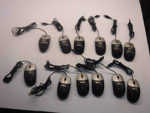 lot 14 image: Dell USB Optical Scroll Mouses   Approximately 12 Pieces 