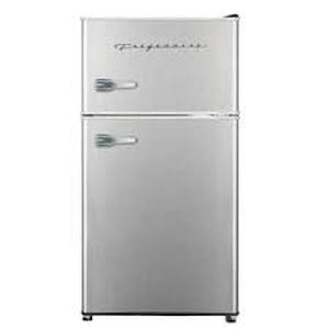 lot 29 image: Frigidaire 3.2 cu. ft. Retro 2-Door Mini Refrigerator in Platinum Design with Top Freezer  Customer Returns See Pictures