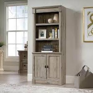 lot 48 image: SAUDER 71.85 in. Split Oak Wood 5-shelf Standard Bookcase with Doors  Customer Returns See Pictures