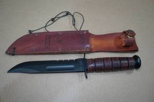 lot 61 image: Ka-Bar USMC Knife with Leather Wrapped Handle