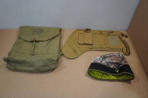 lot 157 image: Vintage Canvas Backpack, Ammo Sock and Hat