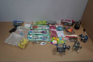 lot 184 image: Assorted Fishing -Lures, Reels, Soft Bait