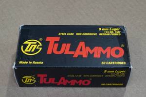 lot 202 image: 50 TulAmmo 9mm Luger 115 Gr FMJ Steel Case Ammo