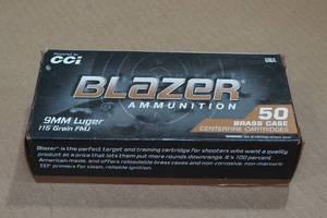 lot 204 image: 50 CCI Blazer 9mm Luger 115 Gr FMJ Ammo