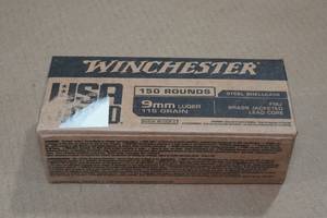 lot 211 image: 150 Winchester 9mm Luger 115 Gr Ammo