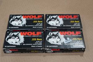 lot 219 image: 80 Wolf .223 Rem 55 Gr HP Steel Case Ammo