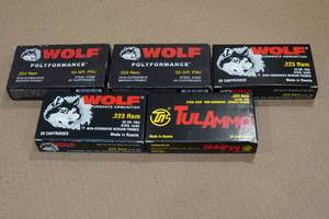 lot 229 image: 100 Mixed Brand .223 Rem 55 Gr FMJ Steel Case Ammo
