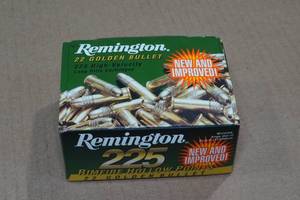 lot 242 image: 225 Remington Golden Bullet .22 LR Brass Plated HP Ammo
