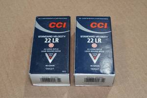 lot 247 image: 100 CCI .22 LR 40 Gr LRN Ammo