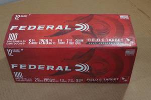 lot 298 image: 100 Federal Field & Target 12 Gauge 2-34 7-12 Shot Shotshells