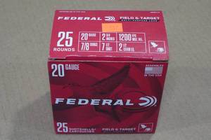 lot 317 image: 25 Federal Field & Target 20 Gauge 2-34 7-12 Shot Shotshells