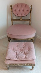 lot 42 image: Vintage Carved Wood Boudoir Chair and Ottoman
