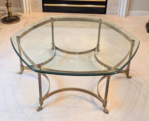 lot 19 image: Vintage Labarge Style Hexagon Brass Coffee Table