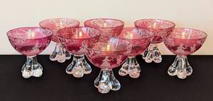 lot 30 image: Murano Venetian Cranberry Champagne Glass Set