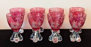 lot 31 image: Murano Venetian Cranberry Wine Glass Set