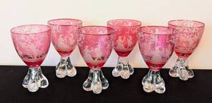 lot 31A image: Murano Venetian Cranberry Wine Glass Set