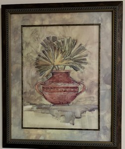 lot 52 image: Beautiful Picture with Clay Vase and Flowers