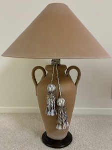 lot 54 image: Gorgeous Clay Table Lamp with Subtle Browns and Woven Tassels