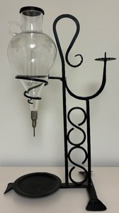 lot 56 image: Vintage 1960s Wine Aerator  Brandy Decanter  Etched Glass and Candle Holder