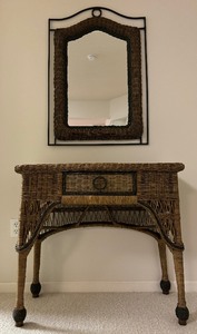 lot 10 image: Pier1 Rattan Wall Table with Mirror