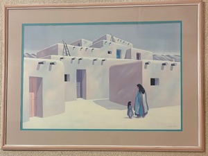 lot 84 image: Vintage Wall Art by Deborah Hiatt Pueblo Indian Scene 1987