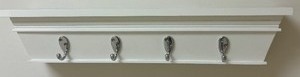 lot 125 image: White Wooden Wall Shelf with 4 Silver Hooks