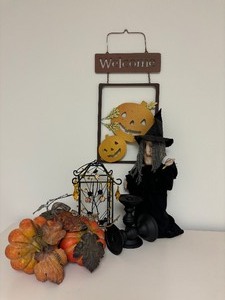 lot 132 image: Halloween Decor Witch, Pumpkins, Signs and More