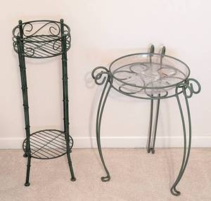 lot 117 image: Pair of Green Metal Plant Stands
