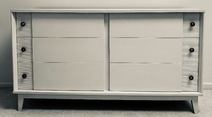 lot 4 image: Dresser 3 Drawer Painted Cream with Shutter Design with Brass Hardware