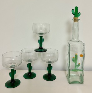 lot 141 image: Whimsical Cactus Decanter with Four Cactus Stem Glasses