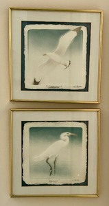 lot 144 image: Two Petite Framed and Signed Seagull and Egret Prints